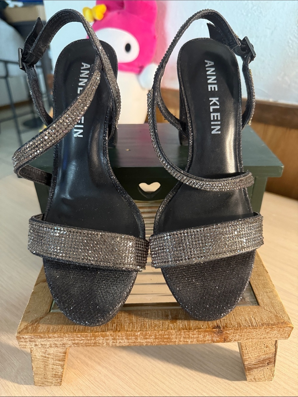Anne Klein Black Sparkly Vera Small Platform Heels
